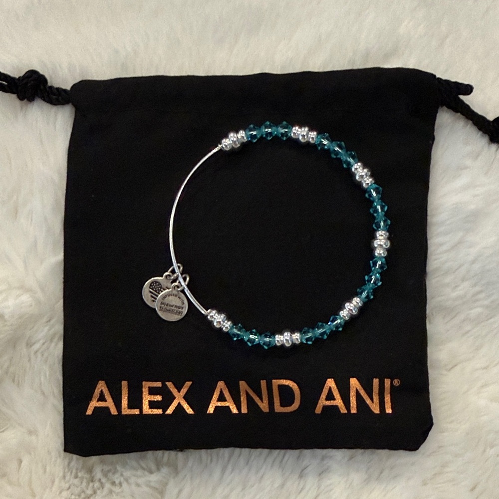 Alex and Ani Aqua Crystal and Silver Beaded Bracelet